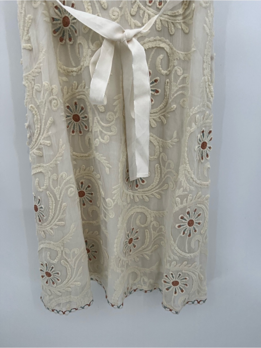 Sundance Cream Embroidered Midi Dress with Ribbon Tie - Picture 6 of 16